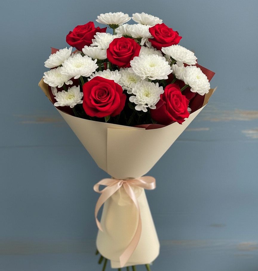 Букет цветов из: Розы и Хризантемы в Загорьевские дали