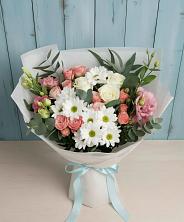Букет цветов из:  Розы, Лизиантусы и Хризантемы в Загорьевские дали