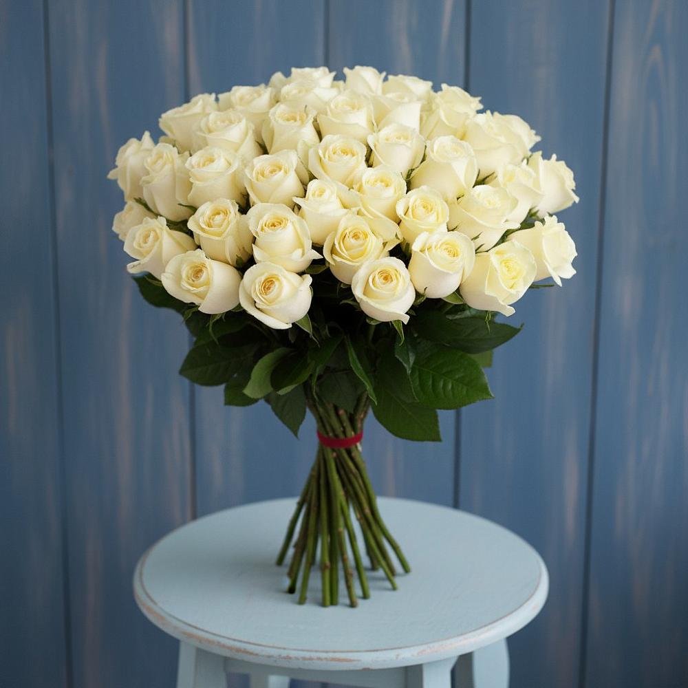 Букет 51 Белая роза Эдлесс Лав в Загорьевские дали