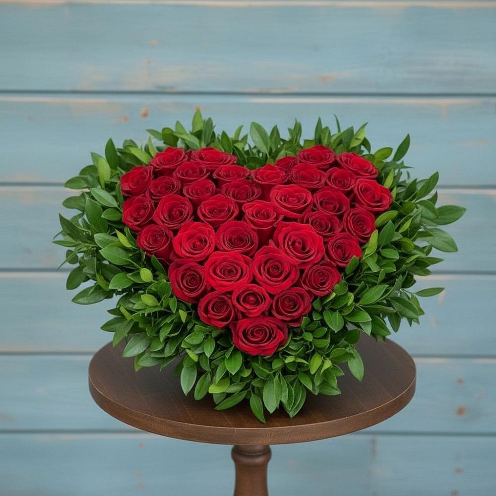 Цветочная композиция из Розы в виде сердца в Загорьевские дали