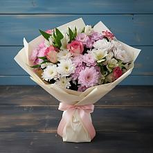 Букет цветов из:  Хризантемы, Альстромерии и Розы #REPLACE_PRED# Загорьевские дали