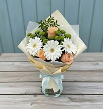 Букет цветов из:  Герберы, Розы и Хризантемы в Загорьевские дали